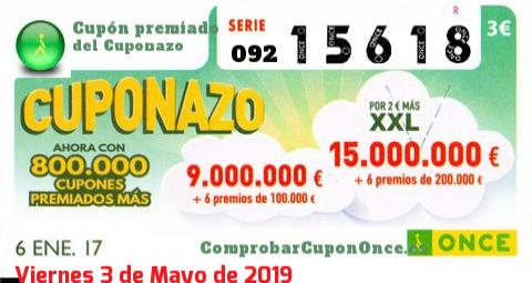 Cuponazo ONCE premiado el Viernes 6/1/2017