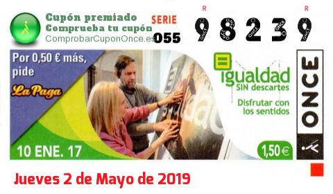 Cupón ONCE premiado el Martes 10/1/2017