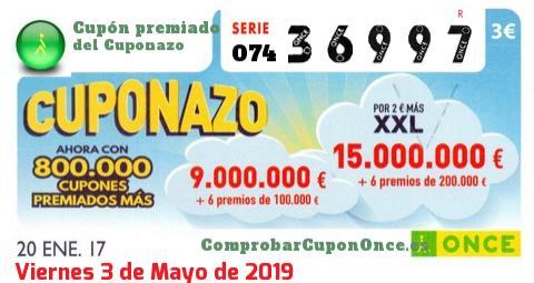 Cuponazo ONCE premiado el Viernes 20/1/2017