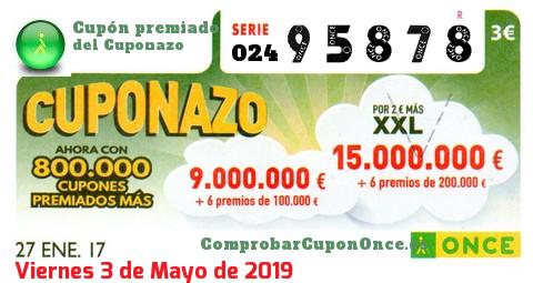 Cuponazo ONCE premiado el Viernes 27/1/2017