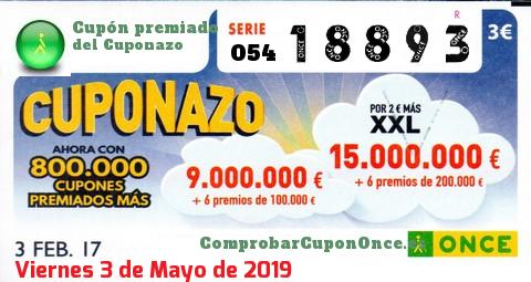 Cuponazo ONCE premiado el Viernes 3/2/2017