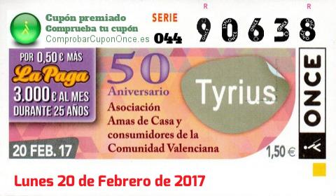 Cupón ONCE premiado el Lunes 20/2/2017