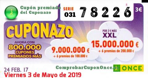 Cuponazo ONCE premiado el Viernes 24/2/2017