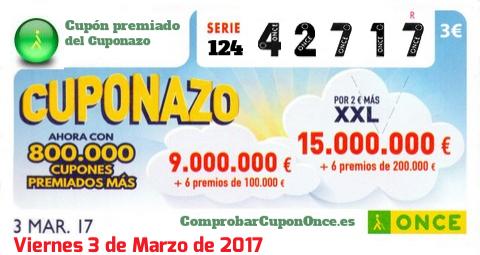 Cupón premiado en este sorteo