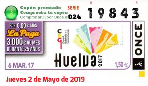 Cupón ONCE premiado el Lunes 6/3/2017