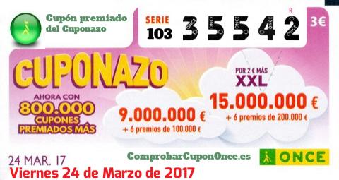 Cupón premiado en este sorteo