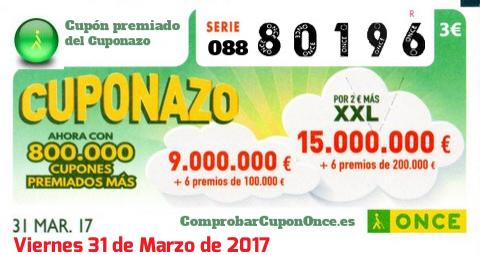 Cupón premiado en este sorteo