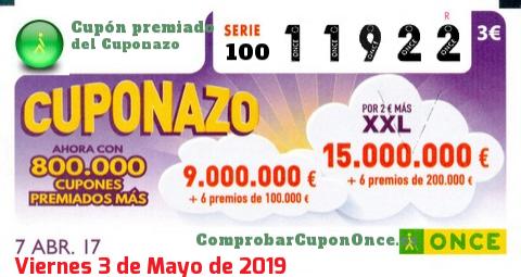 Cupón premiado en este sorteo