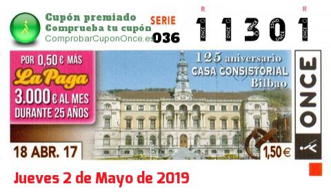 Cupón ONCE premiado el Martes 18/4/2017