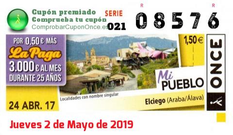 Cupón ONCE premiado el Lunes 24/4/2017