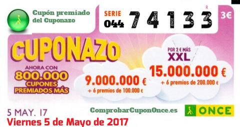 Cuponazo ONCE premiado el Viernes 5/5/2017