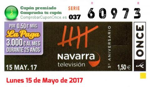 Cupón ONCE premiado el Lunes 15/5/2017