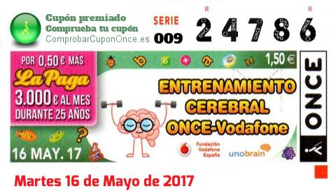Cupón ONCE premiado el Martes 16/5/2017