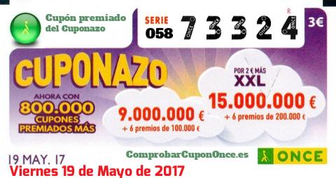 Cuponazo ONCE premiado el Viernes 19/5/2017