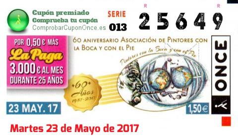 Cupón ONCE premiado el Martes 23/5/2017