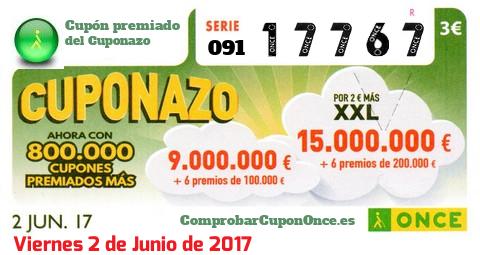Cuponazo ONCE premiado el Viernes 2/6/2017