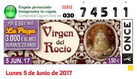 Cupón ONCE premiado el Lunes 5/6/2017