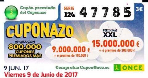 Cuponazo ONCE premiado el Viernes 9/6/2017