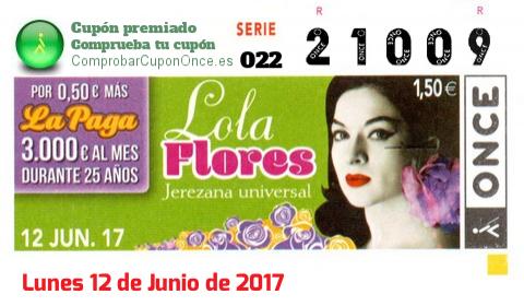 Cupón ONCE premiado el Lunes 12/6/2017