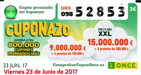 Cuponazo ONCE premiado el Viernes 23/6/2017