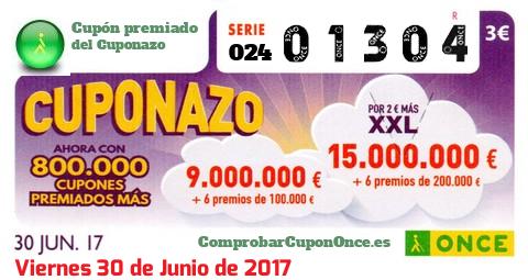 Cuponazo ONCE premiado el Viernes 30/6/2017