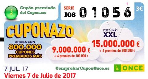 Cuponazo ONCE premiado el Viernes 7/7/2017