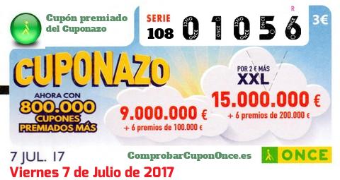 Cuponazo ONCE premiado el Viernes 7/7/2017