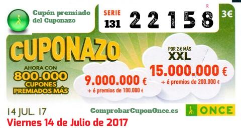 Cuponazo ONCE premiado el Viernes 14/7/2017