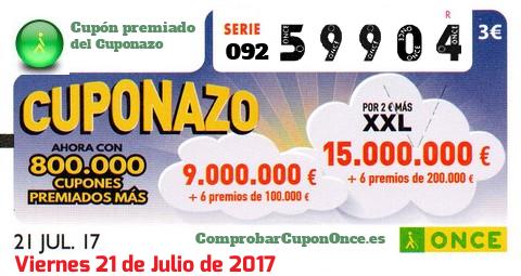 Cuponazo ONCE premiado el Viernes 21/7/2017