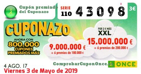 Cuponazo ONCE premiado el Viernes 4/8/2017