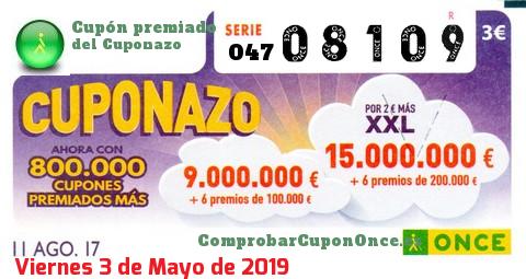 Cuponazo ONCE premiado el Viernes 11/8/2017