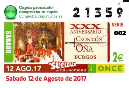 Sueldazo ONCE premiado el Sabado 12/8/2017