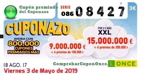 Cuponazo ONCE premiado el Viernes 18/8/2017