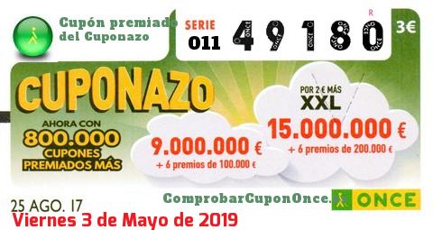 Cuponazo ONCE premiado el Viernes 25/8/2017