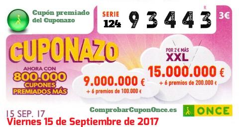 Cuponazo ONCE premiado el Viernes 15/9/2017