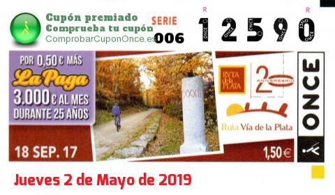 Cupón ONCE premiado el Lunes 18/9/2017