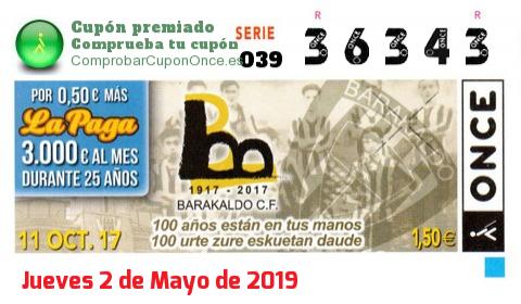 Cupón ONCE premiado el Miercoles 11/10/2017