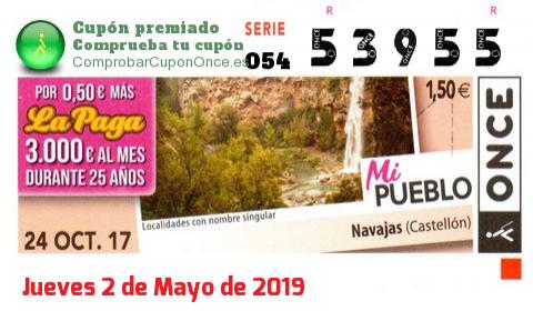 Cupón ONCE premiado el Martes 24/10/2017