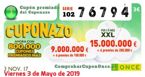 Cuponazo ONCE premiado el Viernes 3/11/2017