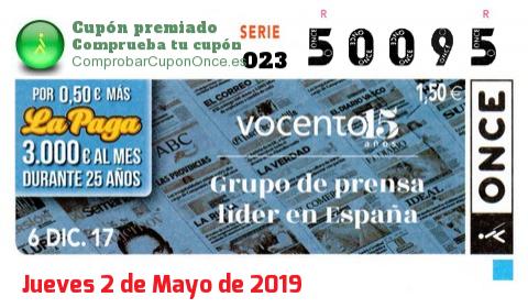 Cupón premiado en este sorteo