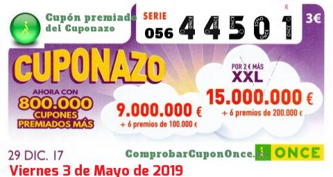 Cupón premiado en este sorteo