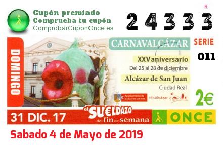Sueldazo ONCE premiado el Domingo 31/12/2017