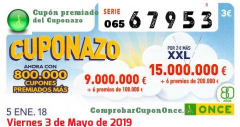 Cuponazo ONCE premiado el Viernes 5/1/2018