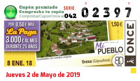 Cupón ONCE premiado el Lunes 8/1/2018