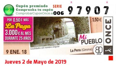 Cupón ONCE premiado el Martes 9/1/2018