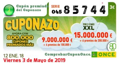 Cuponazo ONCE premiado el Viernes 12/1/2018