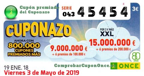 Cuponazo ONCE premiado el Viernes 19/1/2018