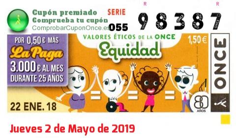 Cupón ONCE premiado el Lunes 22/1/2018