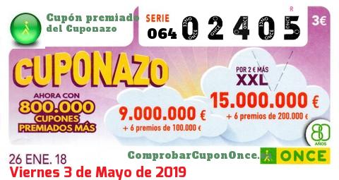 Cuponazo ONCE premiado el Viernes 26/1/2018