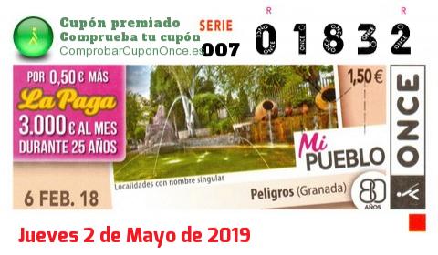 Cupón ONCE premiado el Martes 6/2/2018